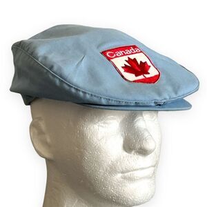 Vintage Blue Cabby Ascot Canada Driver Cap Embroidered Patch Adjustable SnapBack